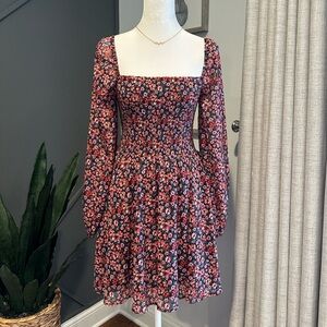 Francesca’s Chic Feminine Floral Long Sleeve Dress with square neck